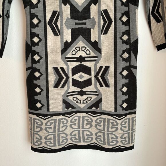 Women’s Tribal Aztec artsy crew neck sweater dress tunic 3/4 sleeve knit size S - Picture 3 of 8